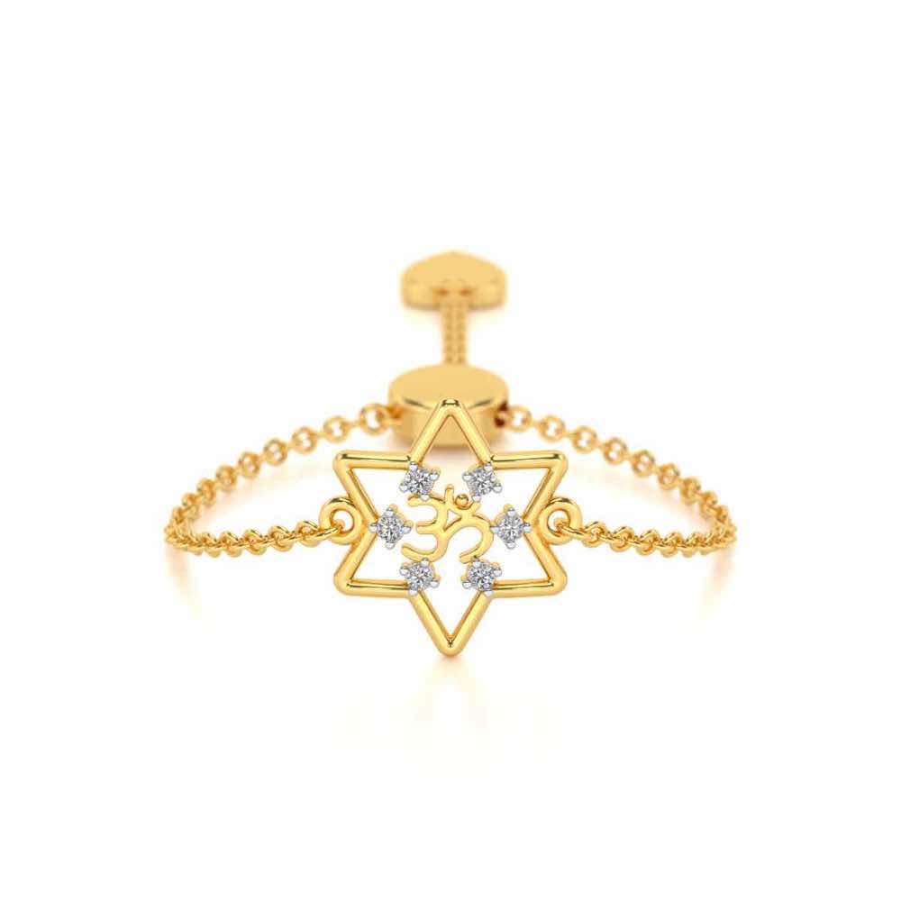 Om Star Adjustable Silver Ring - Yellow Gold - Image 1