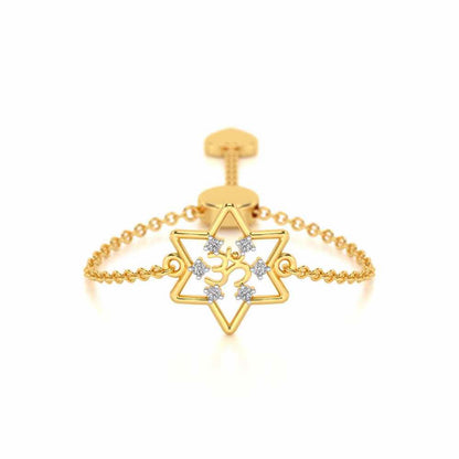 Om Star Adjustable Silver Ring - Yellow Gold - Image 1