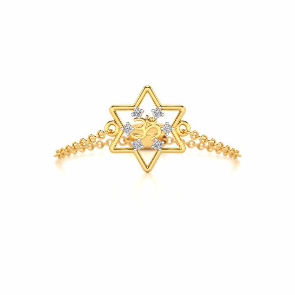 Om Star Adjustable Silver Ring - Yellow Gold - Image 4