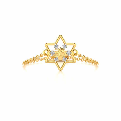 Om Star Adjustable Silver Ring - Yellow Gold - Image 4