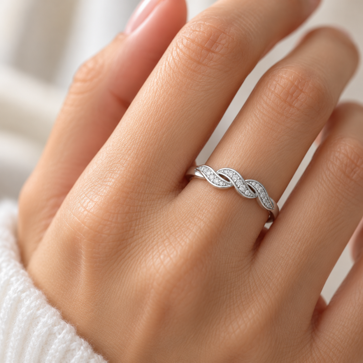 Opulent Beauty Silver Ring — White Gold — Model