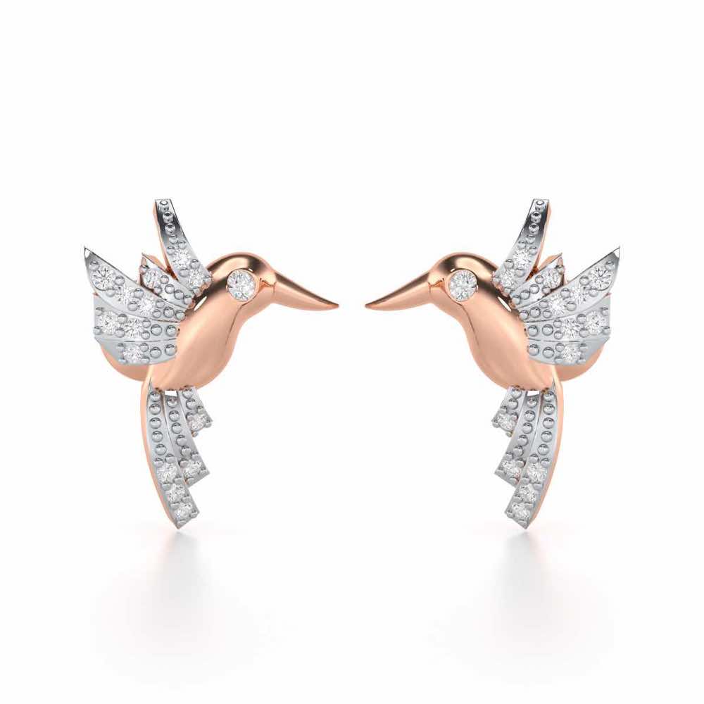 Opulent Bird Silver Stud Earrings - Rose Gold - Image 1