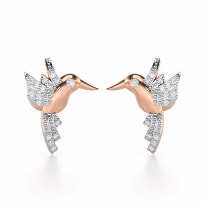 Opulent Bird Silver Stud Earrings - Rose Gold - Image 1