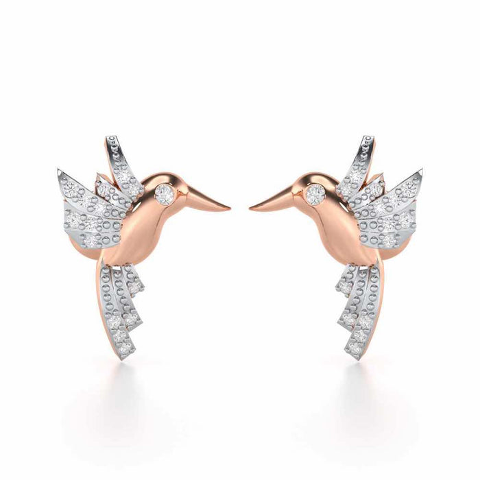 Opulent Bird Silver Stud Earrings - Rose Gold - Image 1