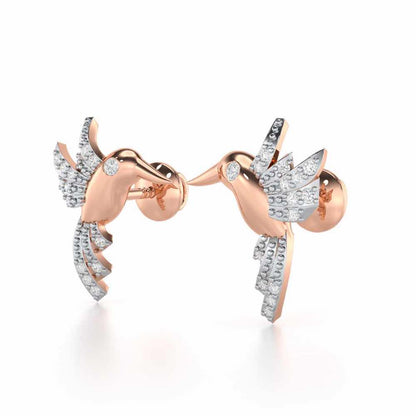 Opulent Bird Silver Stud Earrings - Rose Gold - Image 3