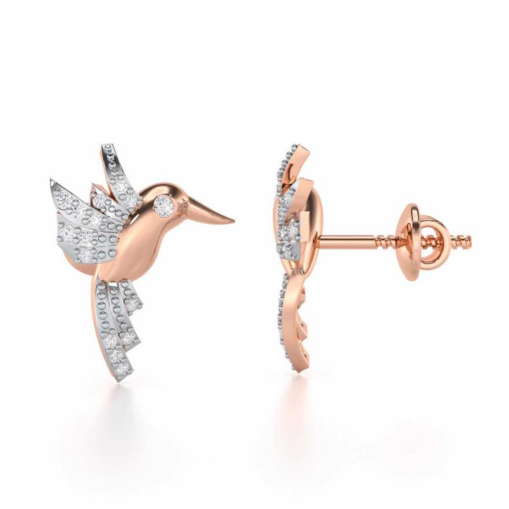 Opulent Bird Silver Stud Earrings - Rose Gold - Image 4