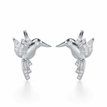 Opulent Bird Silver Stud Earrings - White Gold - Image 1