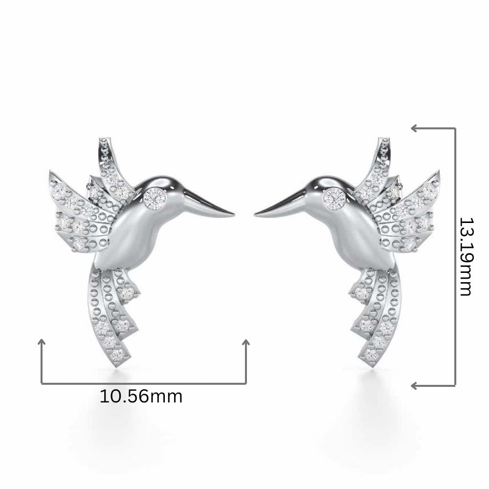 Opulent Bird Silver Stud Earrings - White Gold - Image 2