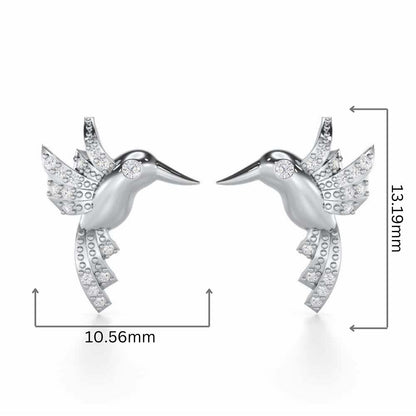 Opulent Bird Silver Stud Earrings - White Gold - Image 2