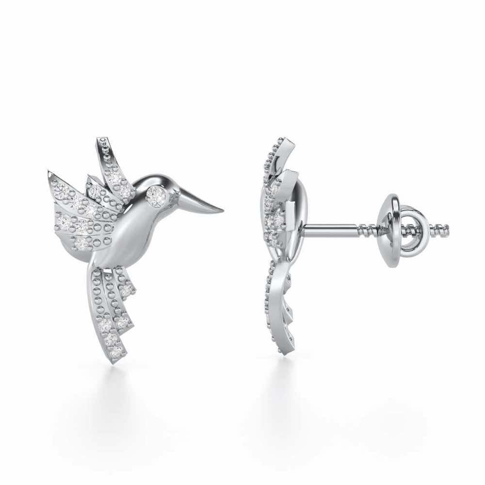 Opulent Bird Silver Stud Earrings - White Gold - Image 4