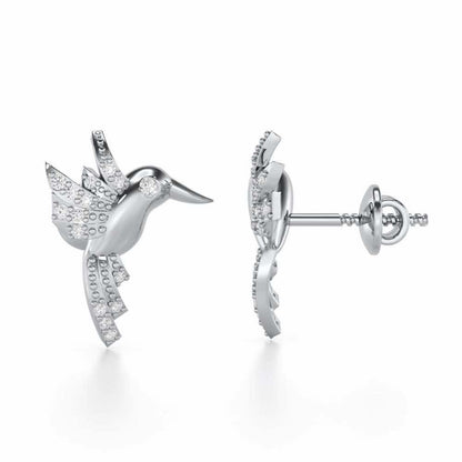 Opulent Bird Silver Stud Earrings - White Gold - Image 4