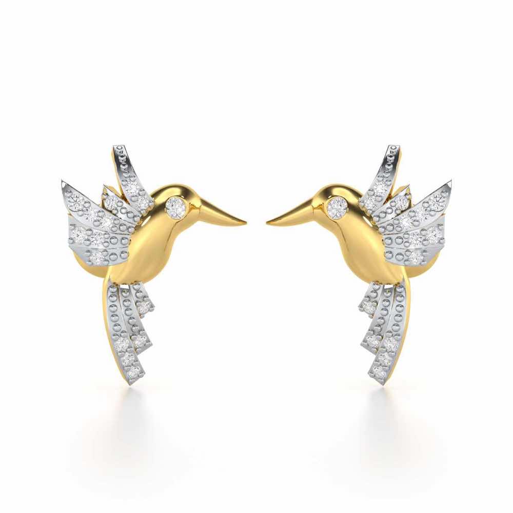 Opulent Bird Silver Stud Earrings - Yellow Gold - Image 1