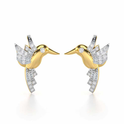 Opulent Bird Silver Stud Earrings - Yellow Gold - Image 1