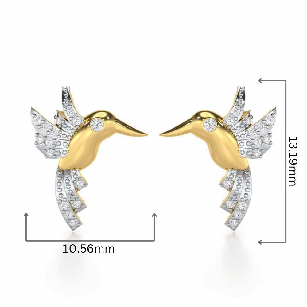 Opulent Bird Silver Stud Earrings - Yellow Gold - Image 2