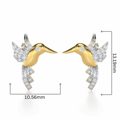 Opulent Bird Silver Stud Earrings - Yellow Gold - Image 2