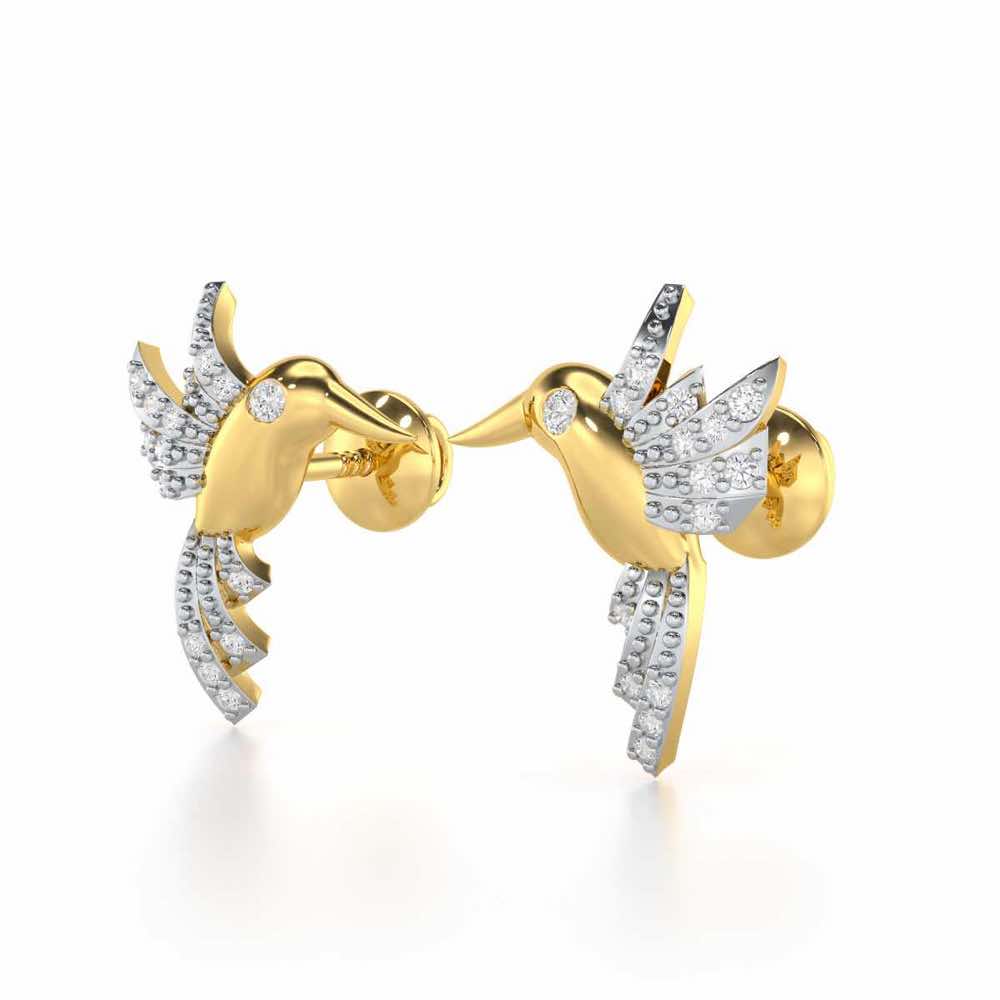 Opulent Bird Silver Stud Earrings - Yellow Gold - Image 3