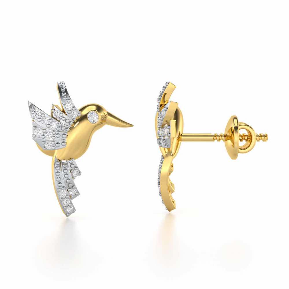 Opulent Bird Silver Stud Earrings - Yellow Gold - Image 4