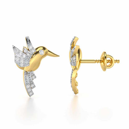 Opulent Bird Silver Stud Earrings - Yellow Gold - Image 4