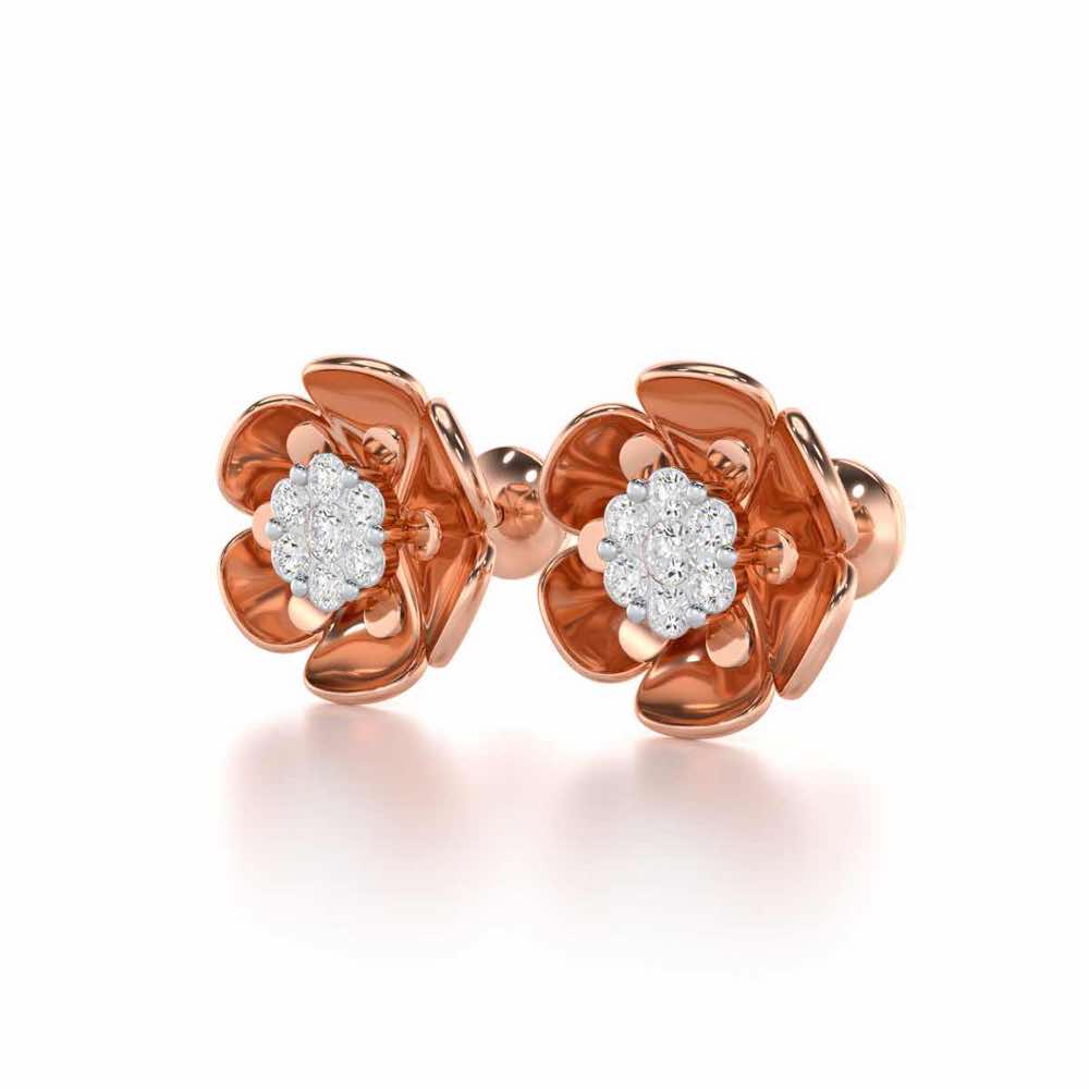 Opulent Bloom Silver Earrings - Rose Gold - Image 3