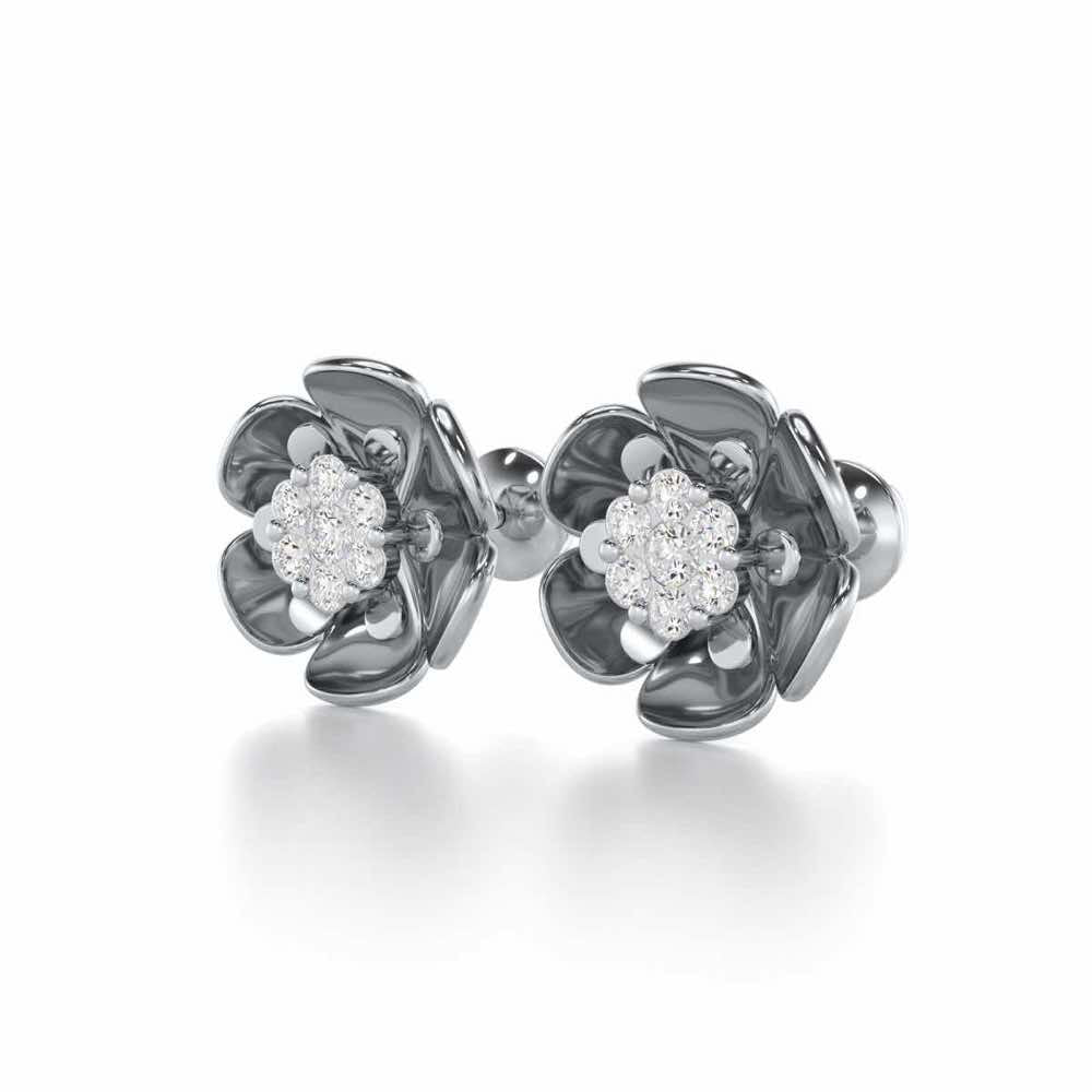 Opulent Bloom Silver Earrings - White Gold - Image 3