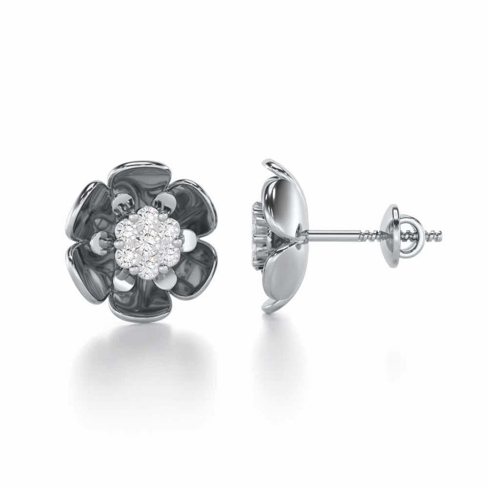 Opulent Bloom Silver Earrings - White Gold - Image 4