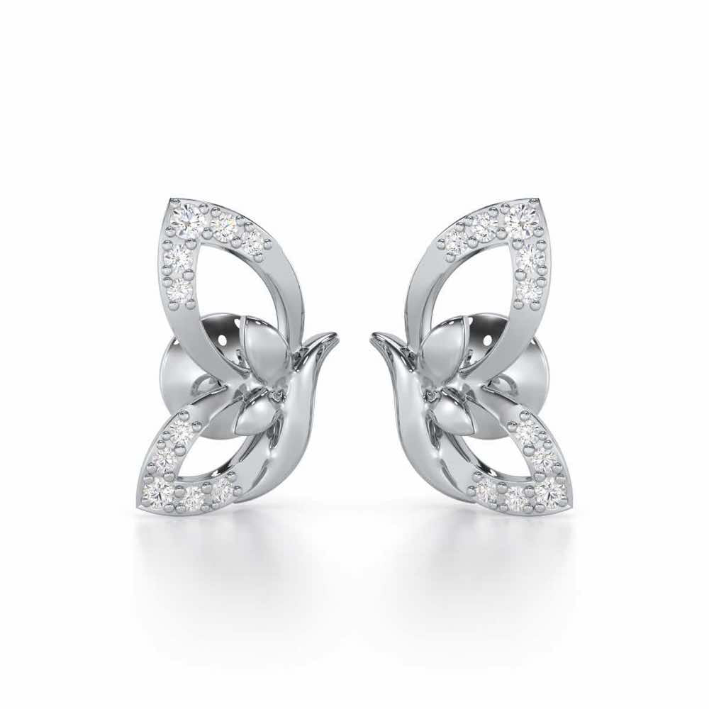 Opulent Flight Silver Stud Earrings - White Gold - Image 1