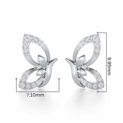 Opulent Flight Silver Stud Earrings - White Gold - Image 2