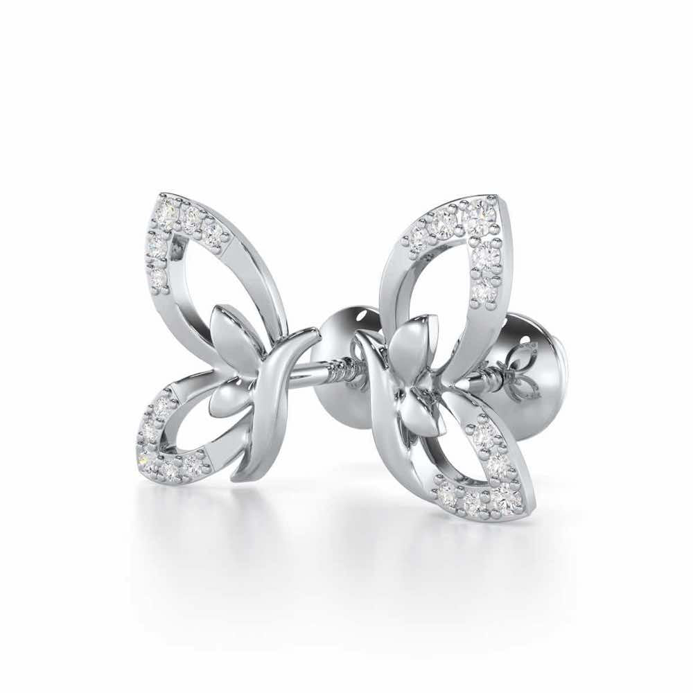 Opulent Flight Silver Stud Earrings - White Gold - Image 3