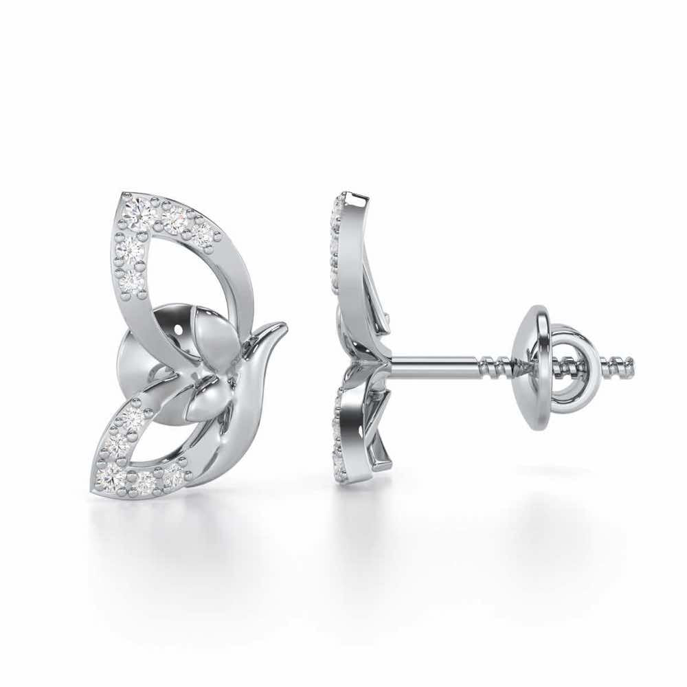 Opulent Flight Silver Stud Earrings - White Gold - Image 4