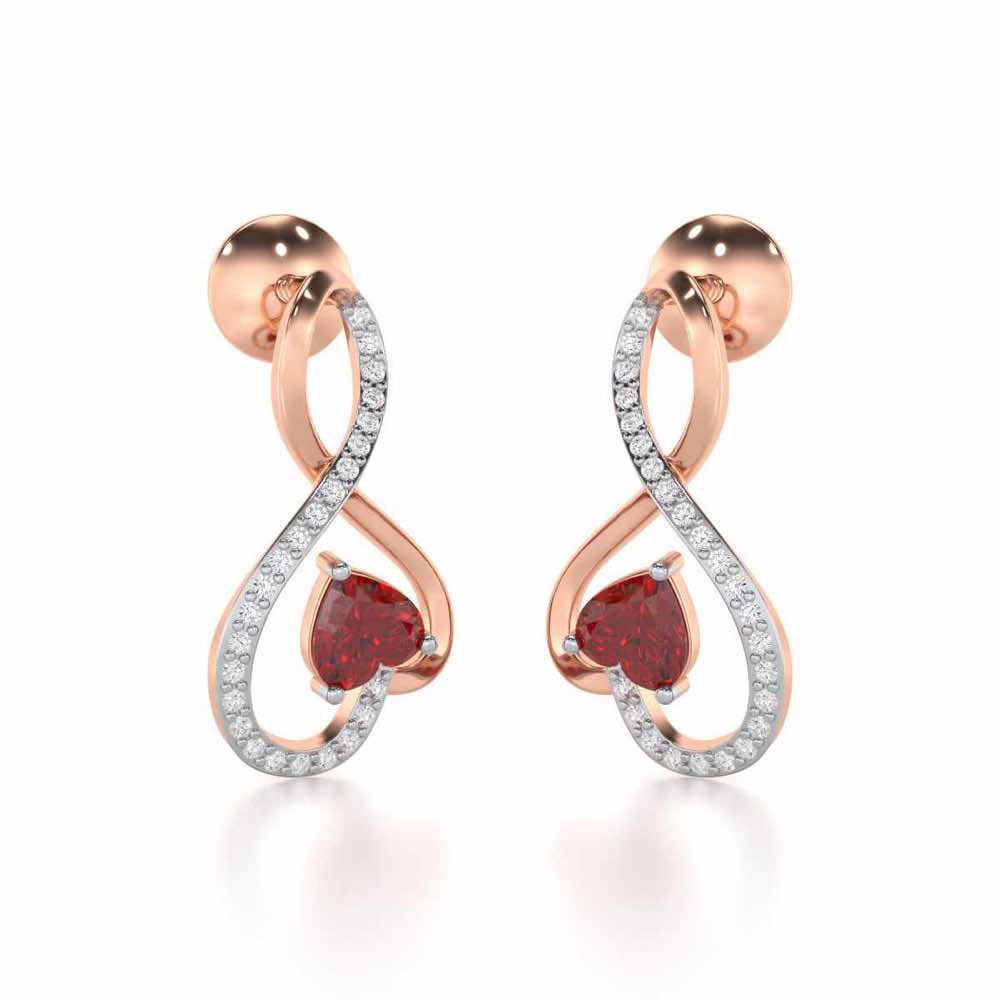 Opulent Heart Garnet Silver Earrings - Rose Gold - Image 2