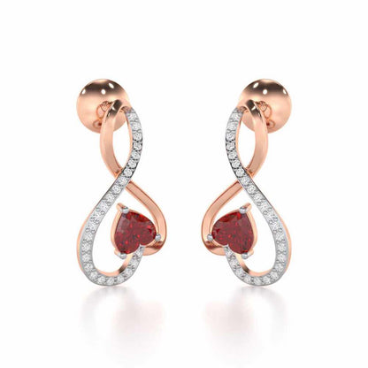 Opulent Heart Garnet Silver Earrings - Rose Gold - Image 2