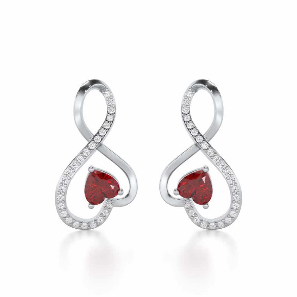 Opulent Heart Garnet Silver Earrings - White Gold - Image 1