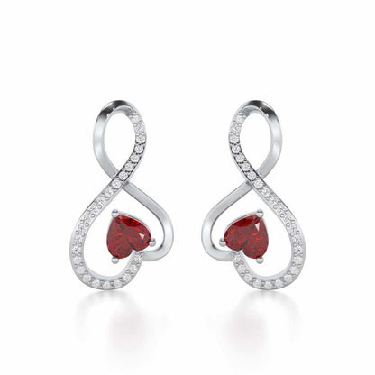 Opulent Heart Garnet Silver Earrings - White Gold - Image 1