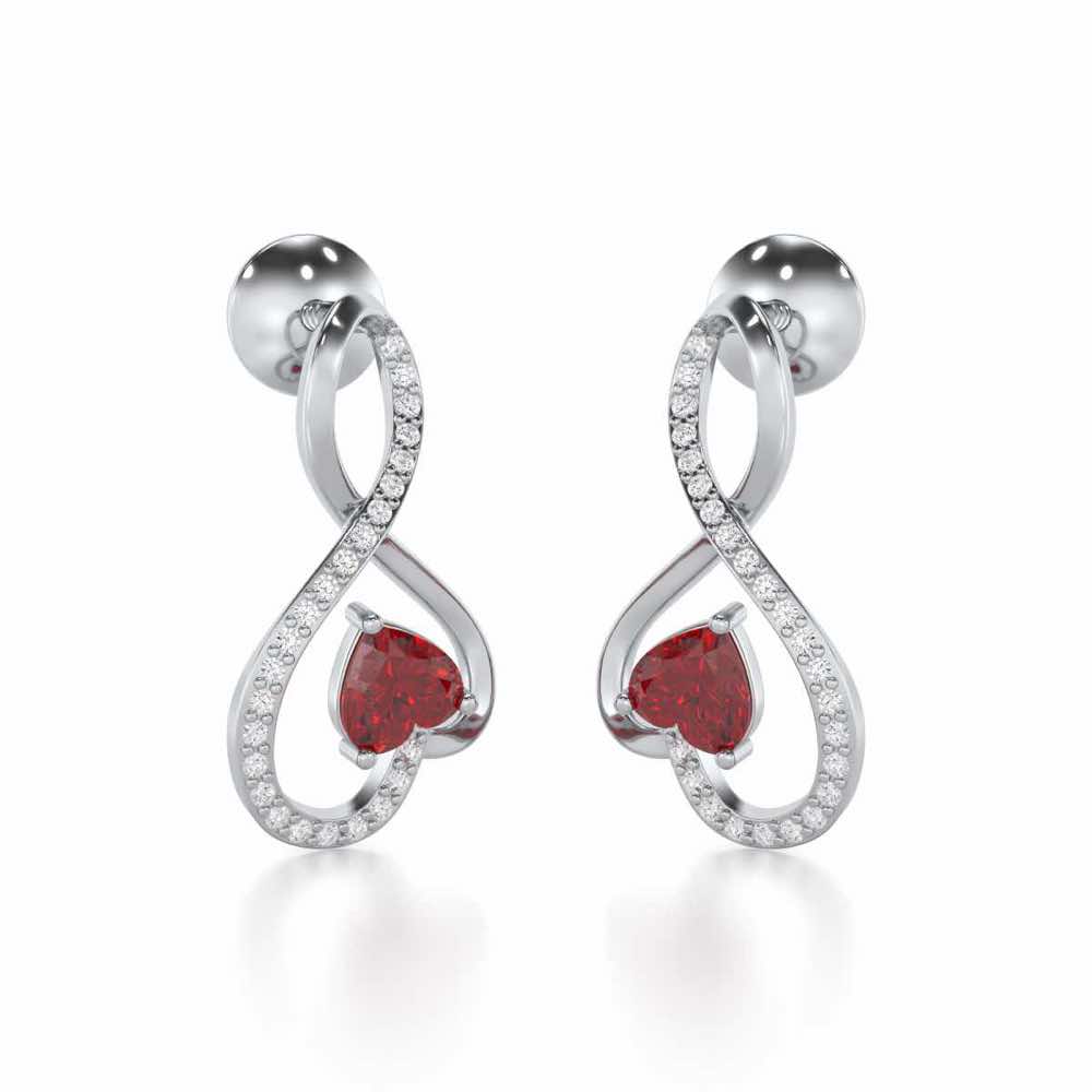 Opulent Heart Garnet Silver Earrings - White Gold - Image 2
