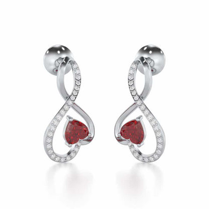 Opulent Heart Garnet Silver Earrings - White Gold - Image 2