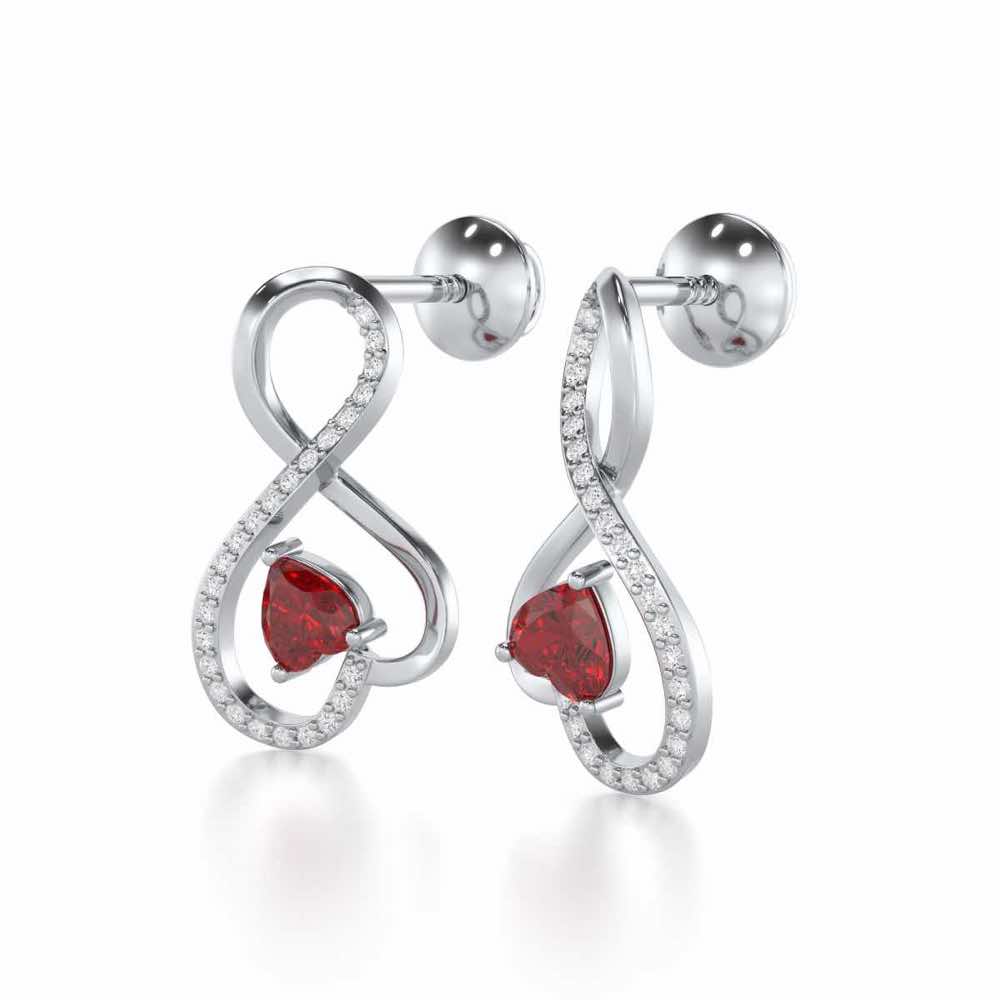 Opulent Heart Garnet Silver Earrings - White Gold - Image 3