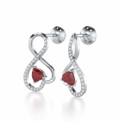 Opulent Heart Garnet Silver Earrings - White Gold - Image 3