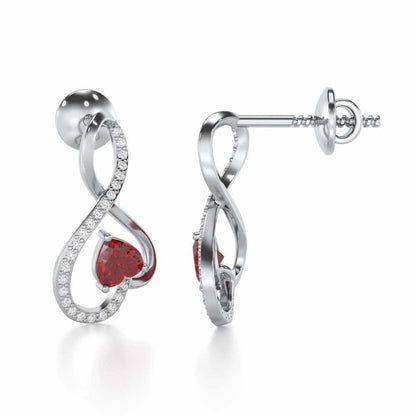 Opulent Heart Garnet Silver Earrings - White Gold - Image 4