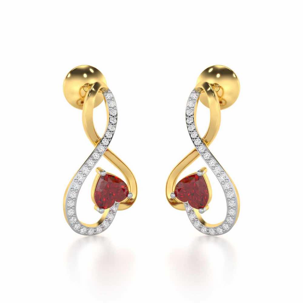 Opulent Heart Garnet Silver Earrings - Yellow Gold - Image 2