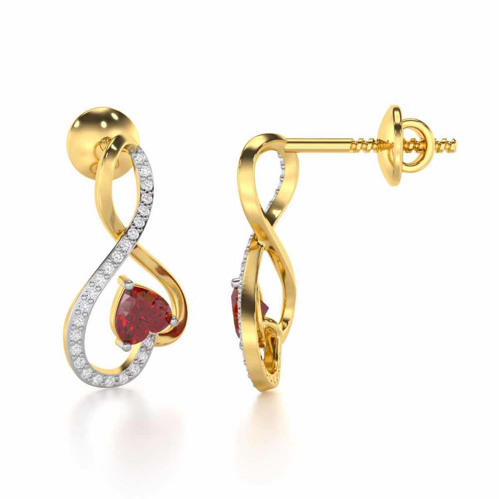 Opulent Heart Garnet Silver Earrings - Yellow Gold - Image 4