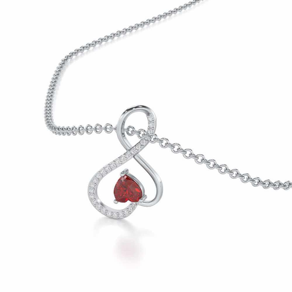Opulent Heart Garnet Silver Pendant - White Gold - Image 1