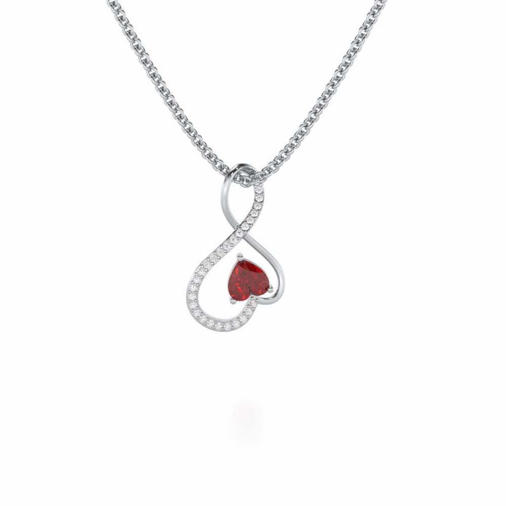 Opulent Heart Garnet Silver Pendant - White Gold - Image 2