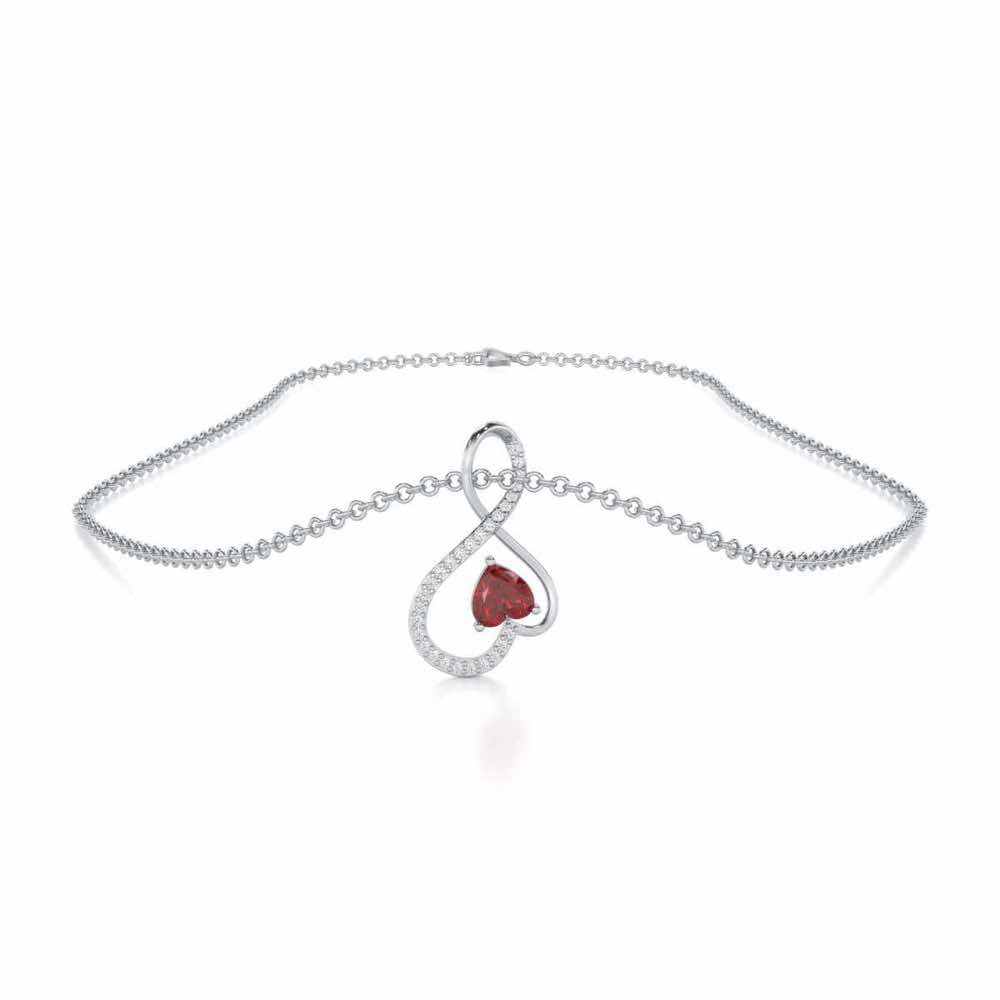 Opulent Heart Garnet Silver Pendant - White Gold - Image 3