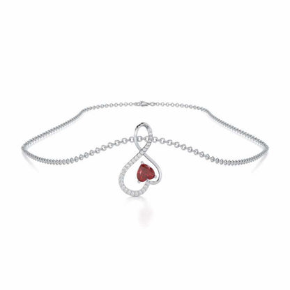 Opulent Heart Garnet Silver Pendant - White Gold - Image 3