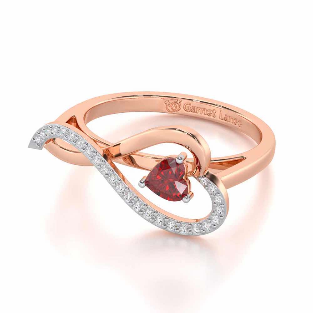 Opulent Heart Garnet Silver Rings - Rose Gold - Image 3