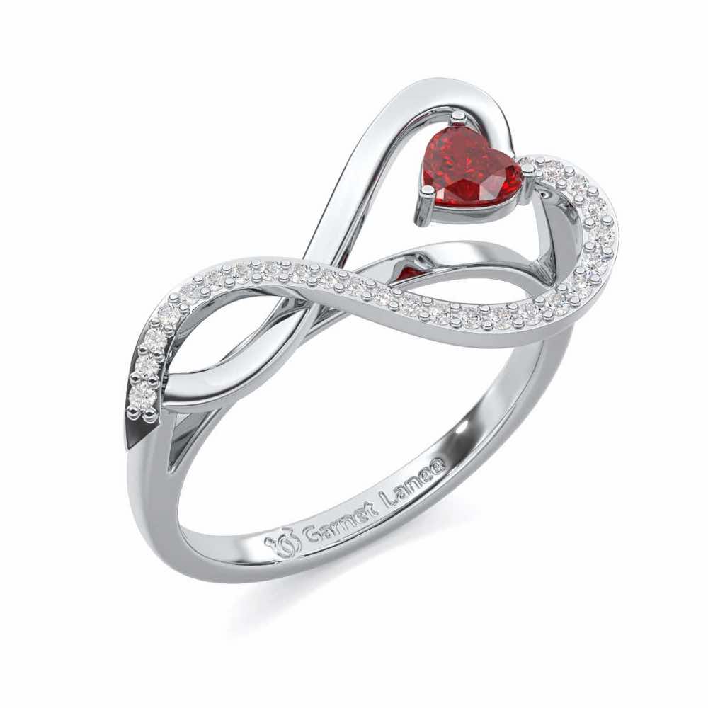 Opulent Heart Garnet Silver Rings - White Gold - Image 1