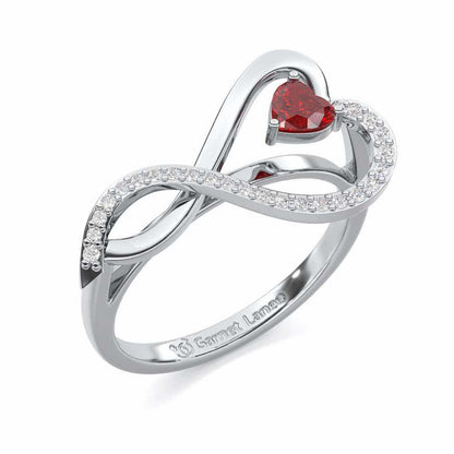 Opulent Heart Garnet Silver Rings - White Gold - Image 1