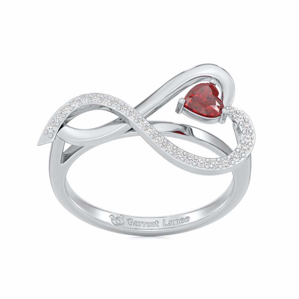 Opulent Heart Garnet Silver Rings - White Gold - Image 2