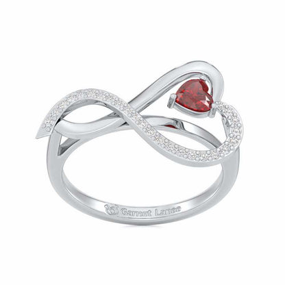 Opulent Heart Garnet Silver Rings - White Gold - Image 2