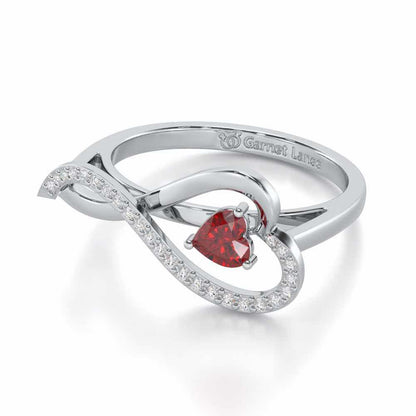 Opulent Heart Garnet Silver Rings - White Gold - Image 3